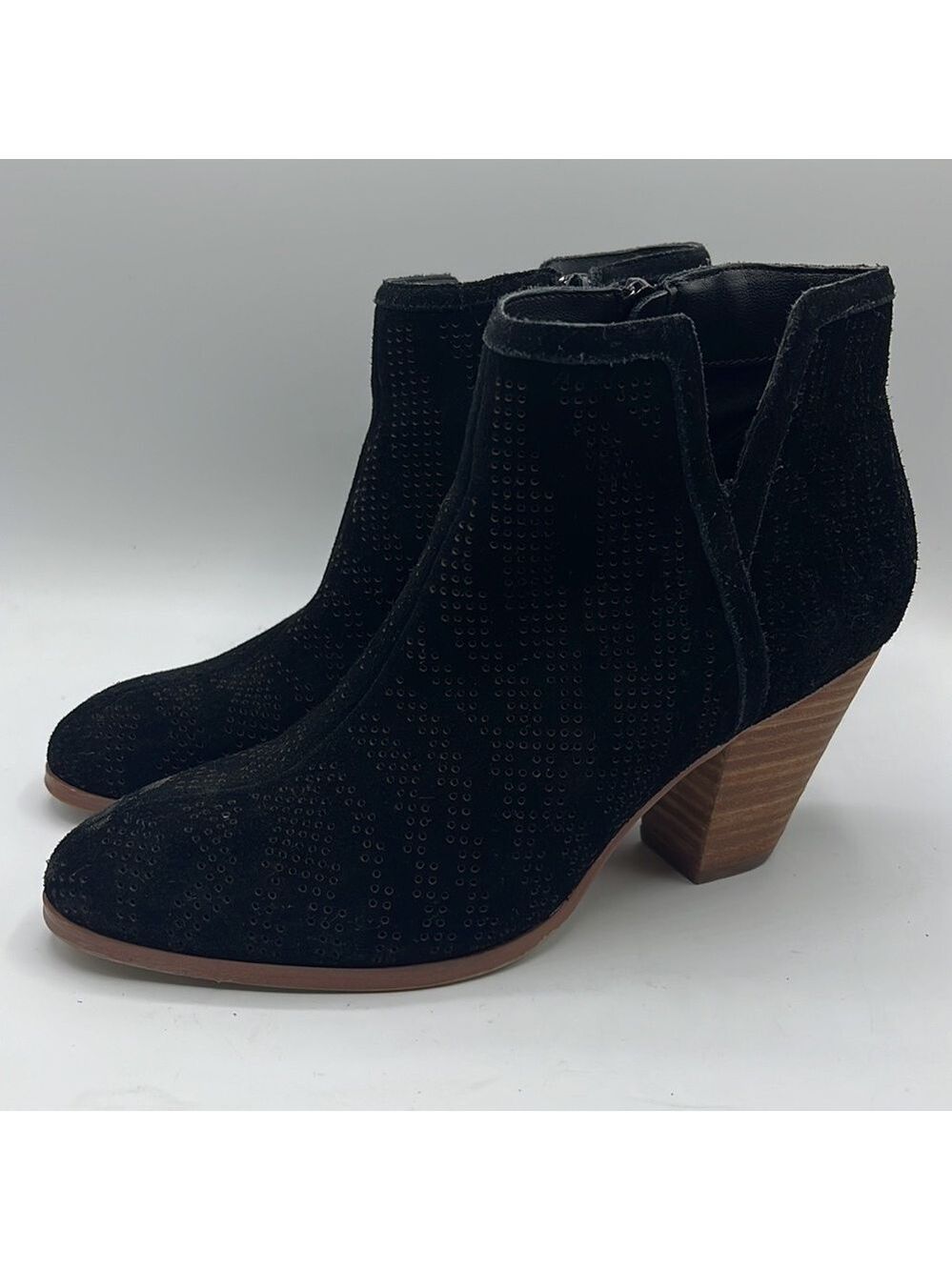 Violet and Red Jensen Black Perforated Suede Leather Bootie Size 7M